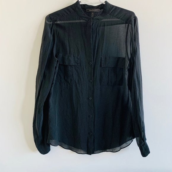 BCBGMaxAzria Sheer Black High Low Blouse - Picture 4 of 5